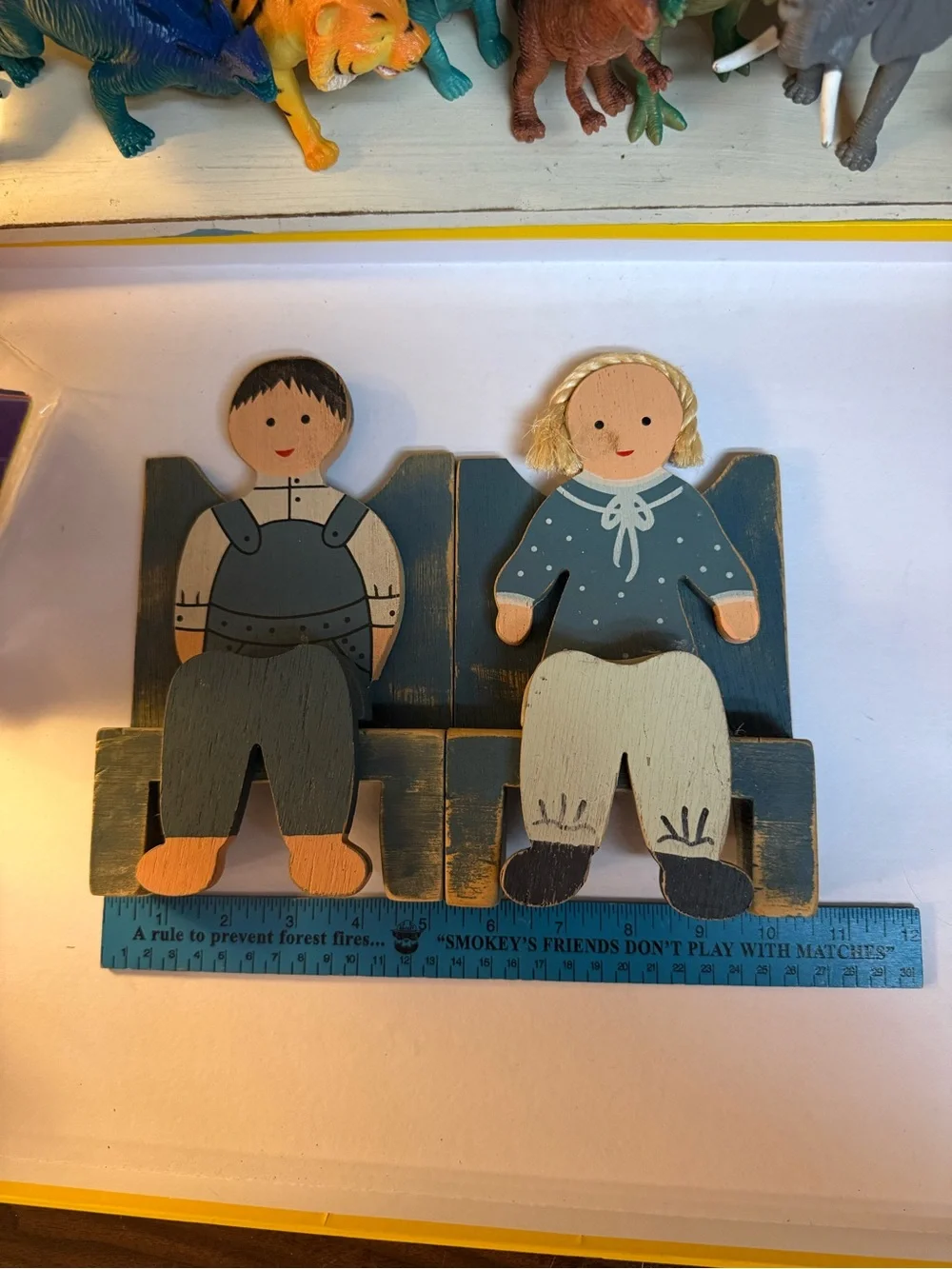 Wooden folk art boy & girl